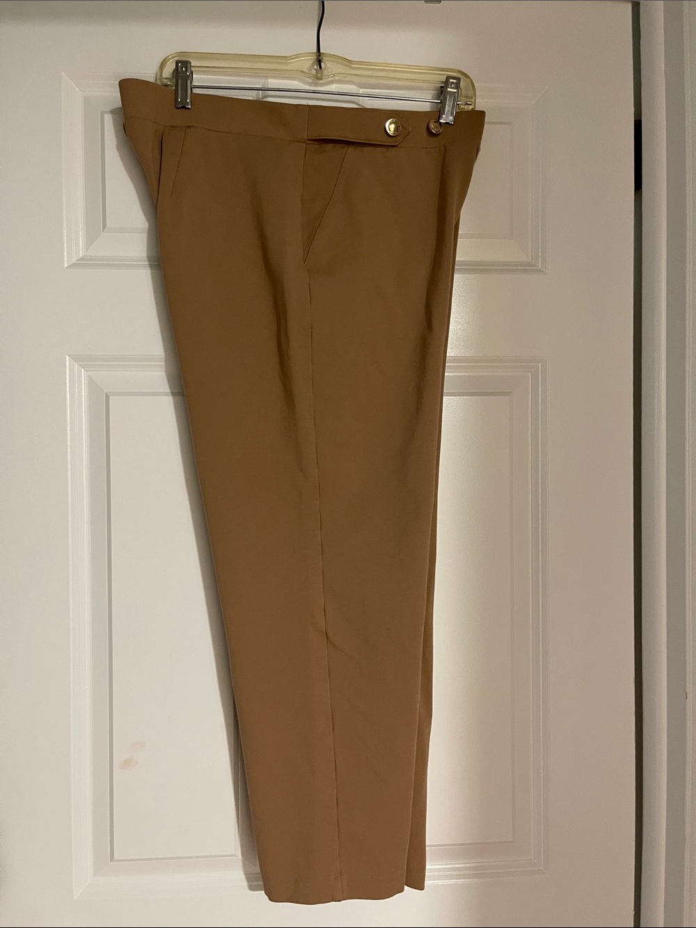 Michael Kors Camel Straight-Leg Pull-On Pants with Gold Buttons - Picture 5 of 5